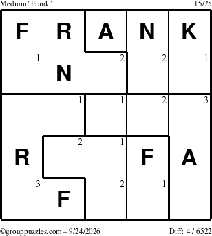 The grouppuzzles.com Medium Frank puzzle for Thursday September 24, 2026 with the first 3 steps marked