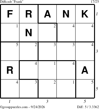 The grouppuzzles.com Difficult Frank puzzle for Thursday September 24, 2026 with all 5 steps marked