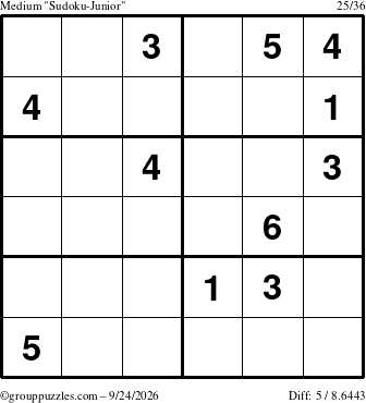 The grouppuzzles.com Medium Sudoku-Junior puzzle for Thursday September 24, 2026