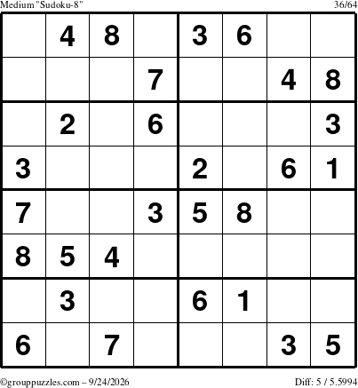 The grouppuzzles.com Medium Sudoku-8 puzzle for Thursday September 24, 2026