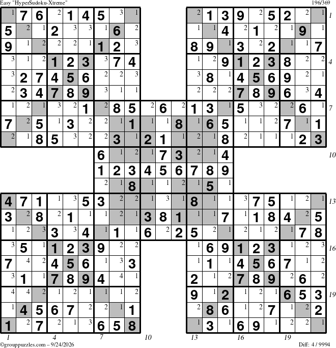 The grouppuzzles.com Easy cover-HyperXtreme puzzle for Thursday September 24, 2026, suitable for printing, with all 4 steps marked