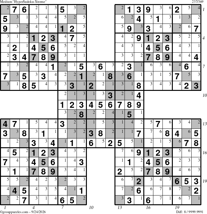 The grouppuzzles.com Medium cover-HyperXtreme puzzle for Thursday September 24, 2026 with all 8 steps marked