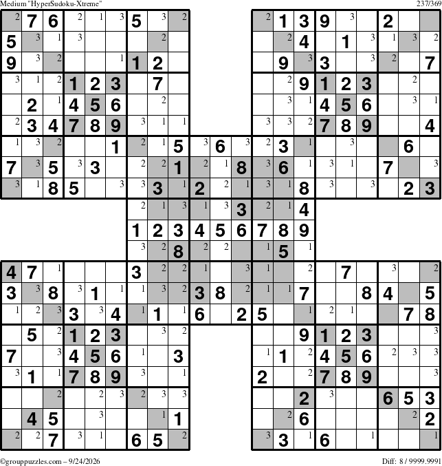 The grouppuzzles.com Medium cover-HyperXtreme puzzle for Thursday September 24, 2026 with the first 3 steps marked