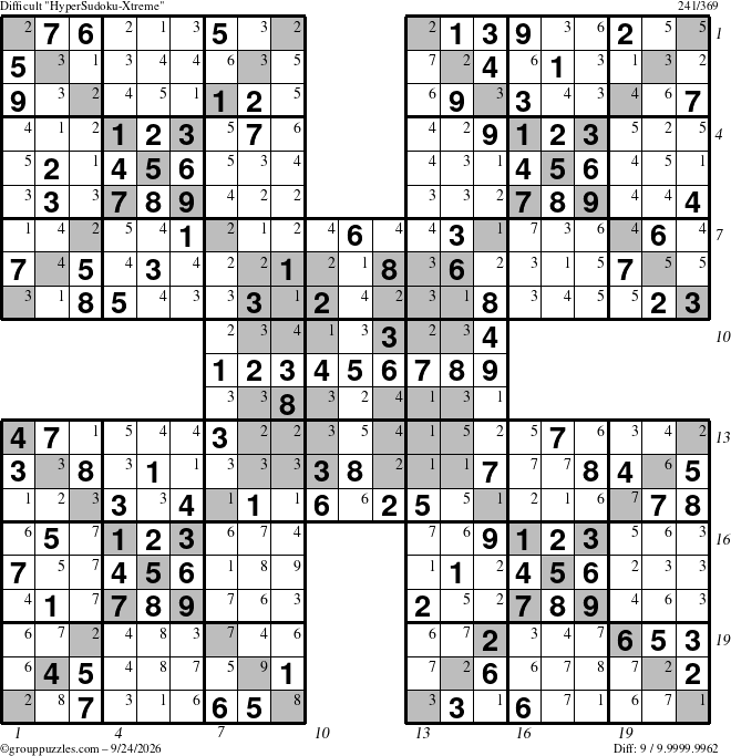 The grouppuzzles.com Difficult cover-HyperXtreme puzzle for Thursday September 24, 2026, suitable for printing, with all 9 steps marked