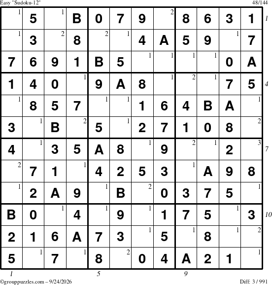 The grouppuzzles.com Easy Sudoku-12 puzzle for Thursday September 24, 2026, suitable for printing, with all 3 steps marked