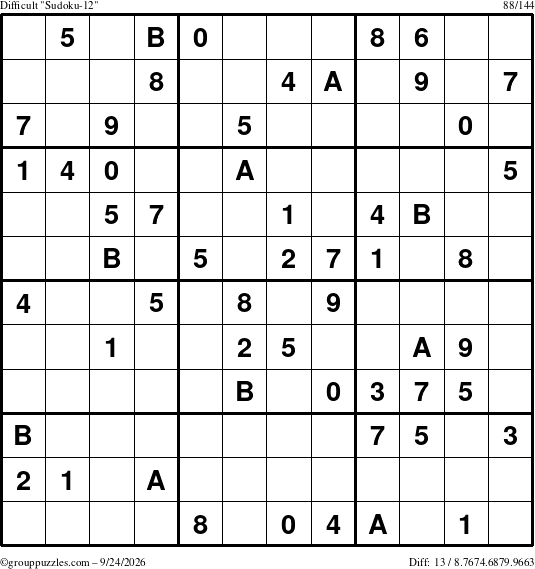 The grouppuzzles.com Difficult Sudoku-12 puzzle for Thursday September 24, 2026