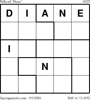 The grouppuzzles.com Difficult Diane puzzle for Tuesday September 1, 2026