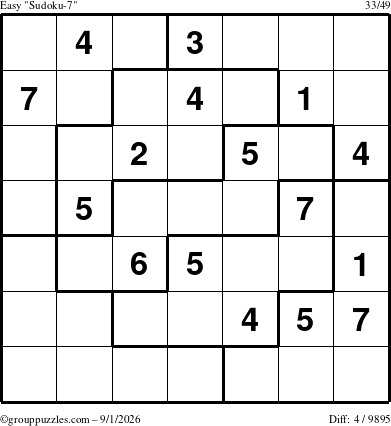 The grouppuzzles.com Easy Sudoku-7 puzzle for Tuesday September 1, 2026