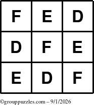 The grouppuzzles.com Answer grid for the TicTac-DEF puzzle for Tuesday September 1, 2026