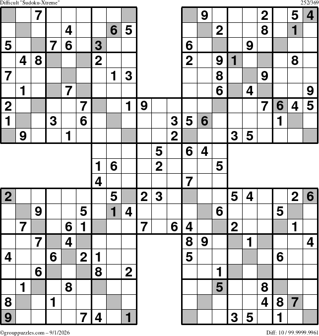 The grouppuzzles.com Difficult Sudoku-Xtreme puzzle for Tuesday September 1, 2026