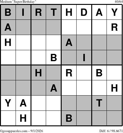 The grouppuzzles.com Medium Super-Birthday puzzle for Tuesday September 1, 2026