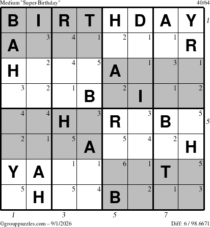 The grouppuzzles.com Medium Super-Birthday puzzle for Tuesday September 1, 2026, suitable for printing, with all 6 steps marked