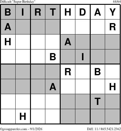 The grouppuzzles.com Difficult Super-Birthday puzzle for Tuesday September 1, 2026