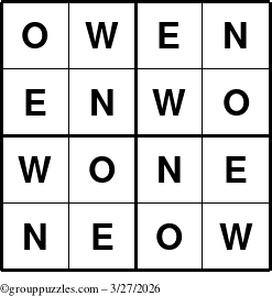 The grouppuzzles.com Answer grid for the Owen puzzle for Friday March 27, 2026
