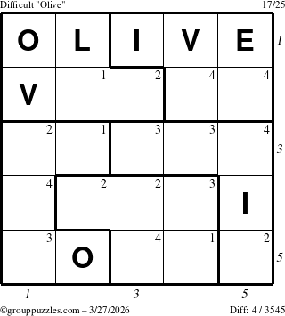 The grouppuzzles.com Difficult Olive puzzle for Friday March 27, 2026 with all 4 steps marked
