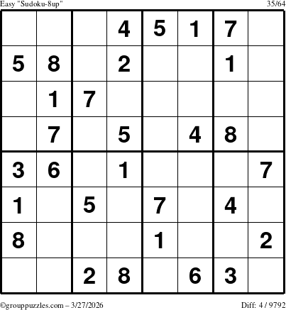 The grouppuzzles.com Easy Sudoku-8up puzzle for Friday March 27, 2026