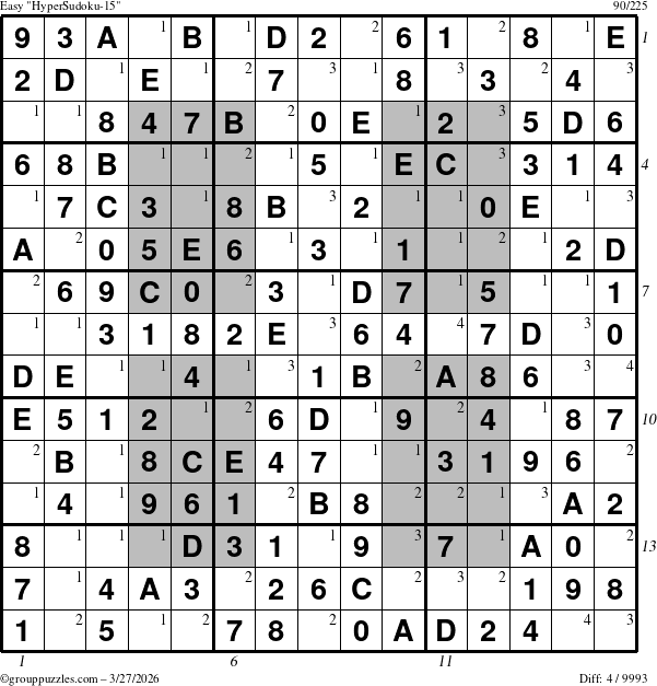 The grouppuzzles.com Easy HyperSudoku-15 puzzle for Friday March 27, 2026 with all 4 steps marked