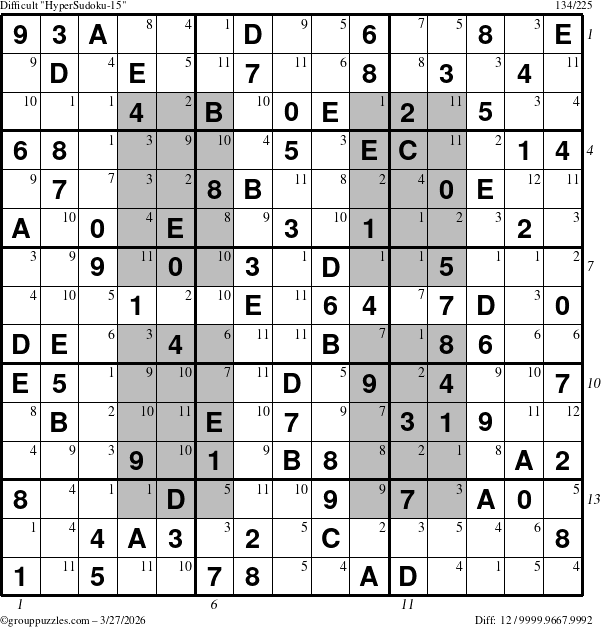 The grouppuzzles.com Difficult HyperSudoku-15 puzzle for Friday March 27, 2026 with all 12 steps marked