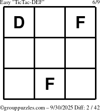 The grouppuzzles.com Easy TicTac-DEF puzzle for Tuesday September 30, 2025