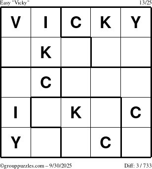The grouppuzzles.com Easy Vicky puzzle for Tuesday September 30, 2025