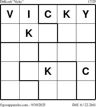 The grouppuzzles.com Difficult Vicky puzzle for Tuesday September 30, 2025