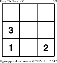 The grouppuzzles.com Easy TicTac-123 puzzle for Tuesday September 30, 2025