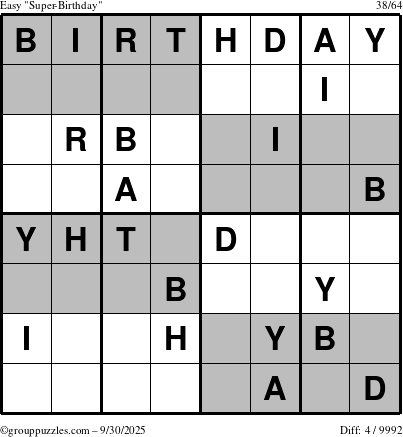 The grouppuzzles.com Easy Super-Birthday puzzle for Tuesday September 30, 2025