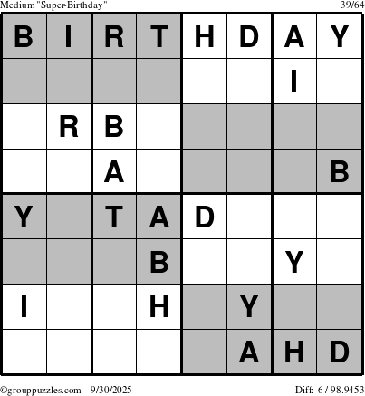 The grouppuzzles.com Medium Super-Birthday puzzle for Tuesday September 30, 2025