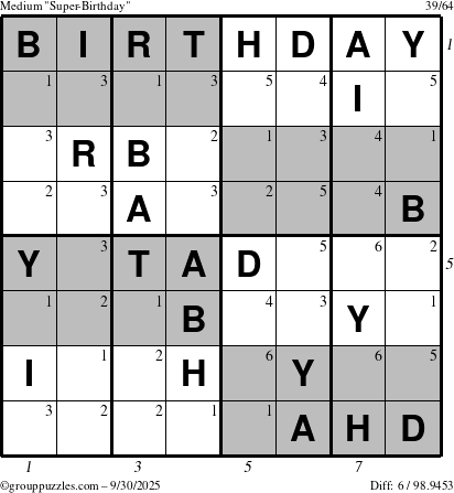 The grouppuzzles.com Medium Super-Birthday puzzle for Tuesday September 30, 2025 with all 6 steps marked