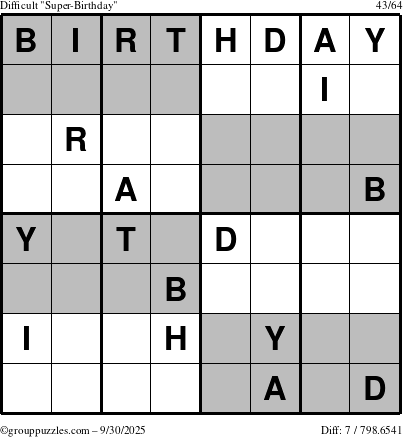 The grouppuzzles.com Difficult Super-Birthday puzzle for Tuesday September 30, 2025