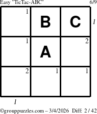 The grouppuzzles.com Easy TicTac-ABC puzzle for Wednesday March 4, 2026 with all 2 steps marked