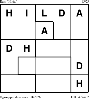 The grouppuzzles.com Easy Hilda puzzle for Wednesday March 4, 2026
