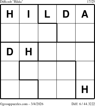 The grouppuzzles.com Difficult Hilda puzzle for Wednesday March 4, 2026