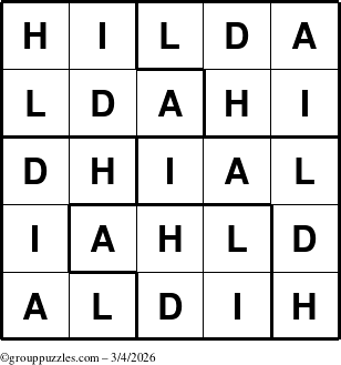 The grouppuzzles.com Answer grid for the Hilda puzzle for Wednesday March 4, 2026