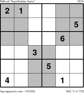 The grouppuzzles.com Difficult SuperSudoku-Junior puzzle for Wednesday March 4, 2026