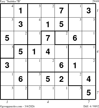 The grouppuzzles.com Easy Sudoku-7B puzzle for Wednesday March 4, 2026 with all 4 steps marked