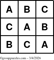 The grouppuzzles.com Answer grid for the TicTac-ABC puzzle for Wednesday March 4, 2026