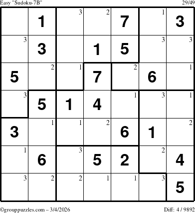 The grouppuzzles.com Easy Sudoku-7B puzzle for Wednesday March 4, 2026 with the first 3 steps marked