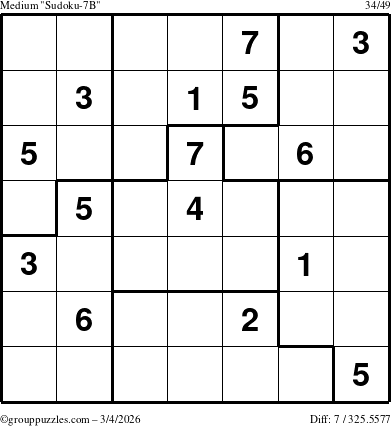 The grouppuzzles.com Medium Sudoku-7B puzzle for Wednesday March 4, 2026
