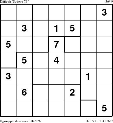 The grouppuzzles.com Difficult Sudoku-7B puzzle for Wednesday March 4, 2026