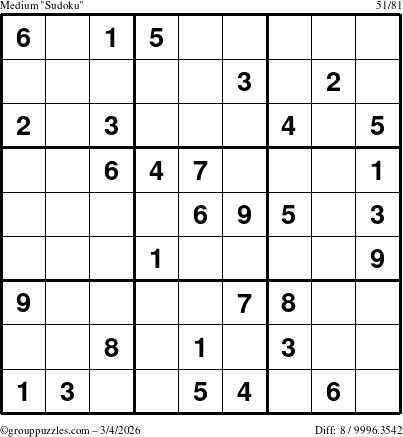 The grouppuzzles.com Medium Sudoku puzzle for Wednesday March 4, 2026
