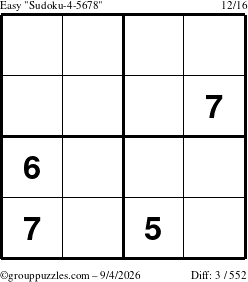 The grouppuzzles.com Easy Sudoku-4-5678 puzzle for Friday September 4, 2026