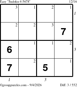 The grouppuzzles.com Easy Sudoku-4-5678 puzzle for Friday September 4, 2026 with all 3 steps marked