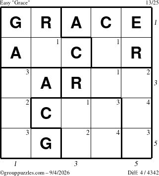 The grouppuzzles.com Easy Grace puzzle for Friday September 4, 2026 with all 4 steps marked