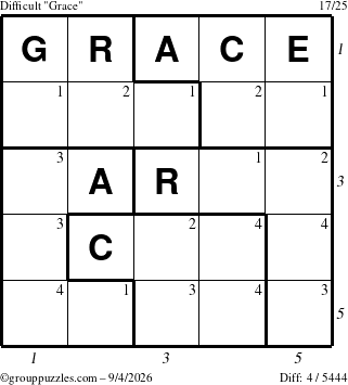 The grouppuzzles.com Difficult Grace puzzle for Friday September 4, 2026, suitable for printing, with all 4 steps marked