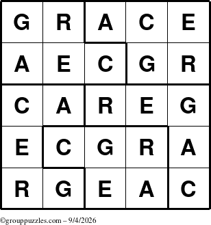 The grouppuzzles.com Answer grid for the Grace puzzle for Friday September 4, 2026