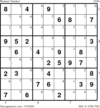 The grouppuzzles.com Medium Sudoku puzzle for Friday September 4, 2026 with all 8 steps marked