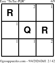 The grouppuzzles.com Easy TicTac-PQR puzzle for Friday September 4, 2026 with the first 2 steps marked