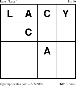 The grouppuzzles.com Easy Lacy puzzle for Saturday March 7, 2026