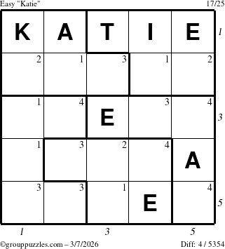 The grouppuzzles.com Easy Katie puzzle for Saturday March 7, 2026, suitable for printing, with all 4 steps marked
